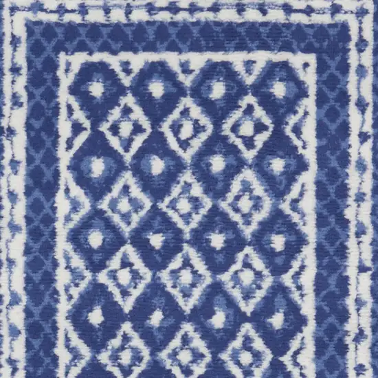 6' Blue Geometric Distressed Runner Rug Photo 7