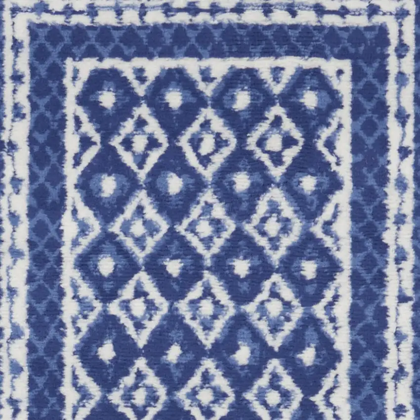 6' Blue Geometric Distressed Runner Rug Photo 7