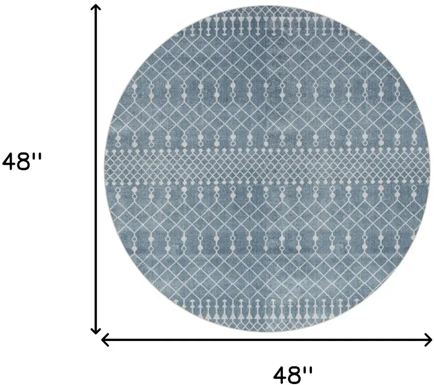 4' Blue Geometric Power Loom Round Rug Photo 3