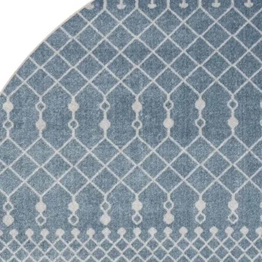 4' Blue Geometric Power Loom Round Rug Photo 4