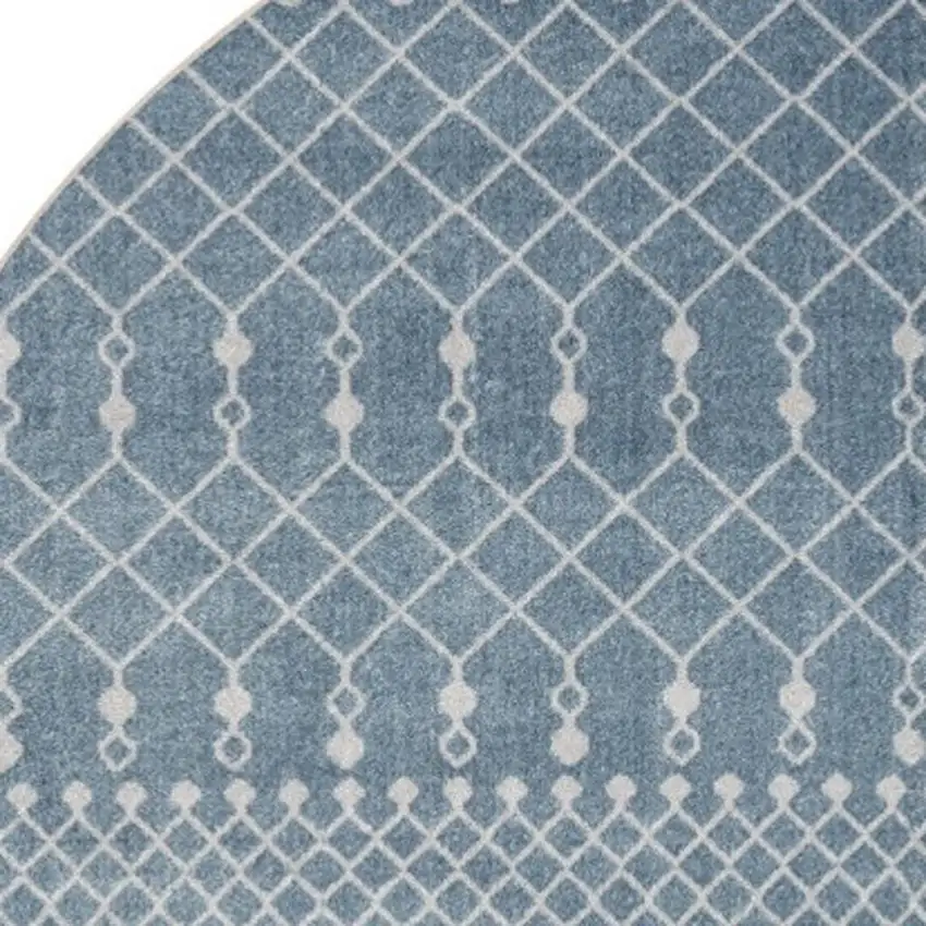 4' Blue Geometric Power Loom Round Rug Photo 7