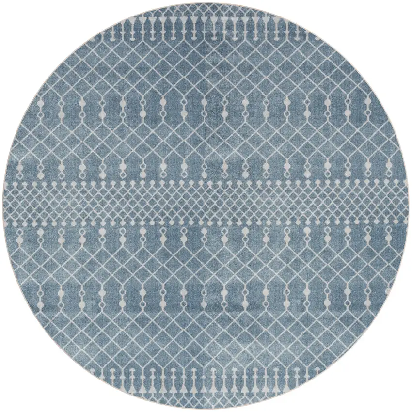 4' Blue Geometric Power Loom Round Rug Photo 2