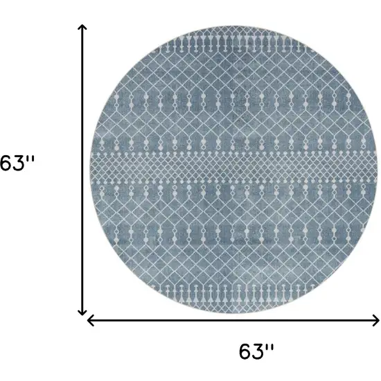 5' Blue Geometric Power Loom Round Rug Photo 3