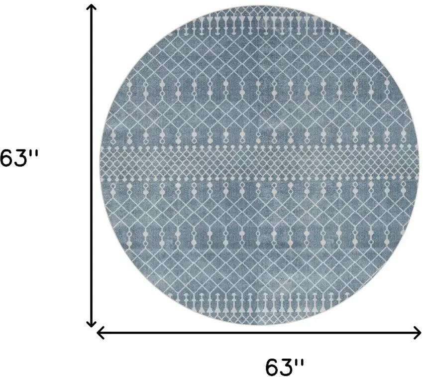 5' Blue Geometric Power Loom Round Rug Photo 3