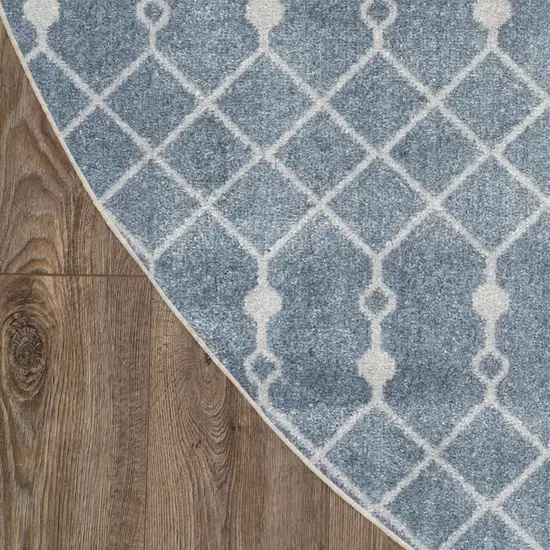 5' Blue Geometric Power Loom Round Rug Photo 6