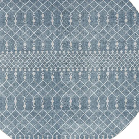 5' Blue Geometric Power Loom Round Rug Photo 5