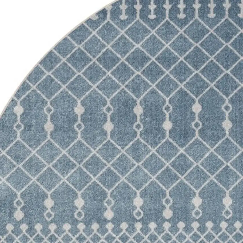 5' Blue Geometric Power Loom Round Rug Photo 4