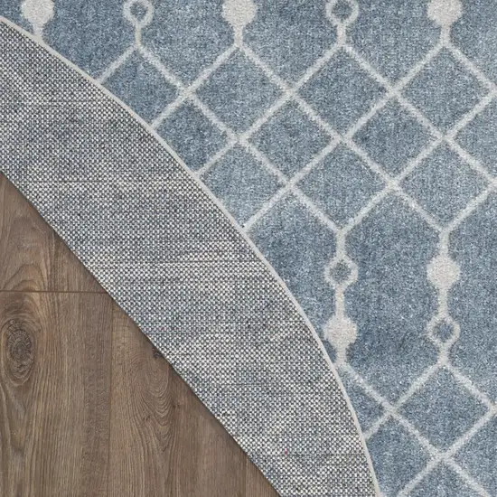 5' Blue Geometric Power Loom Round Rug Photo 7