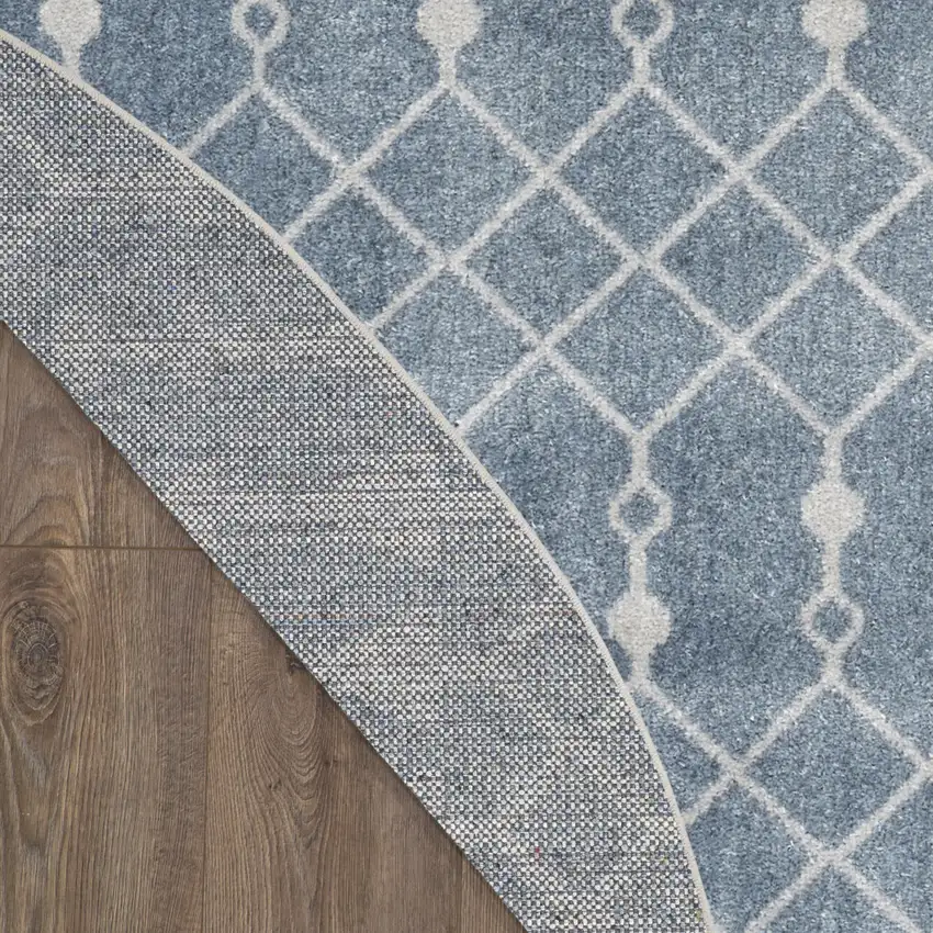 5' Blue Geometric Power Loom Round Rug Photo 7