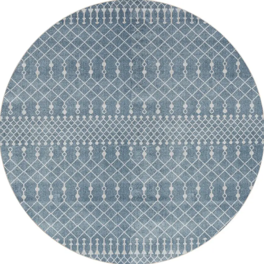 5' Blue Geometric Power Loom Round Rug Photo 4