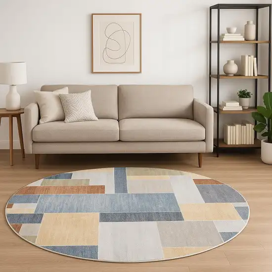 8' Blue Geometric Round Rug Photo 1