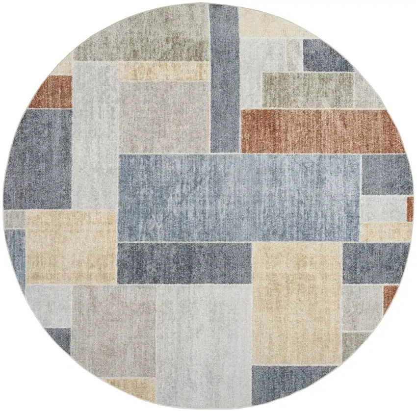8' Blue Geometric Round Rug Photo 3