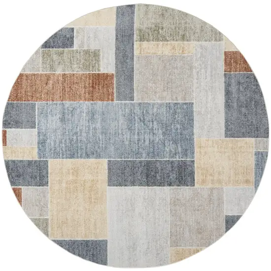 8' Blue Geometric Round Rug Photo 2