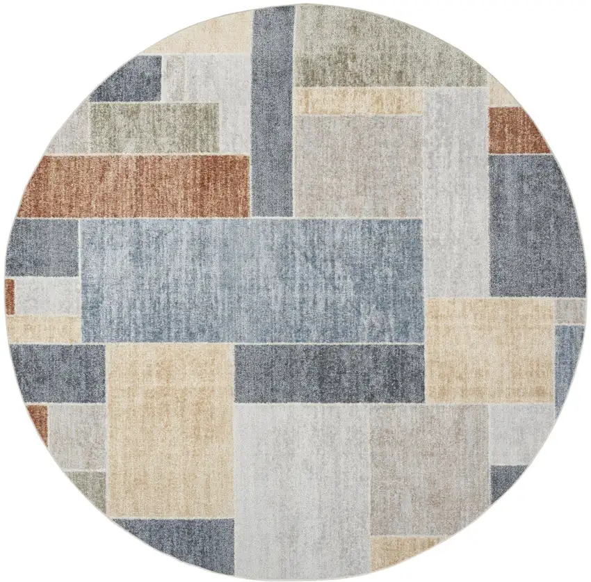 8' Blue Geometric Round Rug Photo 2
