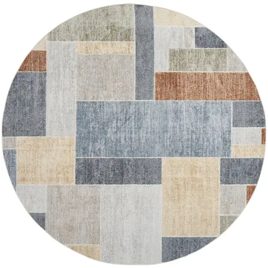 8' Blue Geometric Round Rug Photo 3