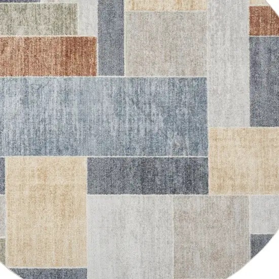 8' Blue Geometric Round Rug Photo 7