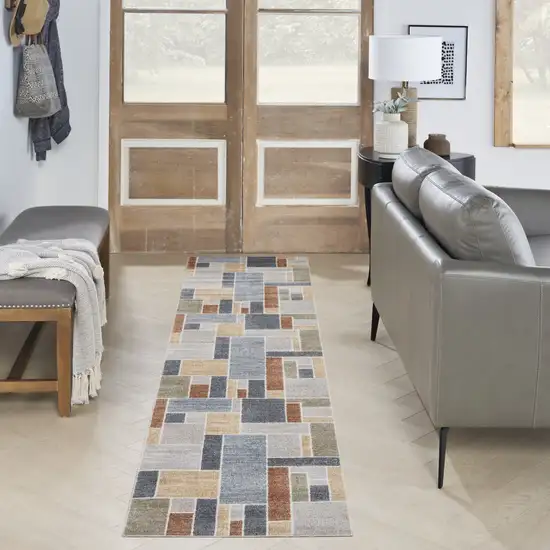 6' Blue Geometric Runner Rug Photo 5