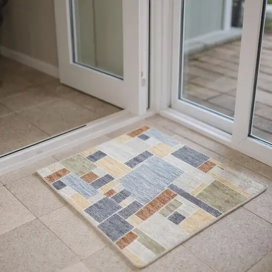 6' Blue Geometric Runner Rug Photo 1