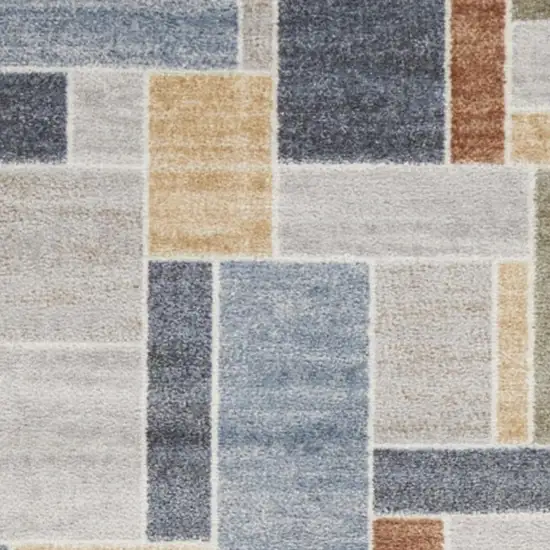 6' Blue Geometric Runner Rug Photo 3