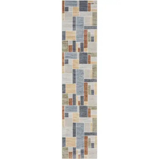 6' Blue Geometric Runner Rug Photo 2
