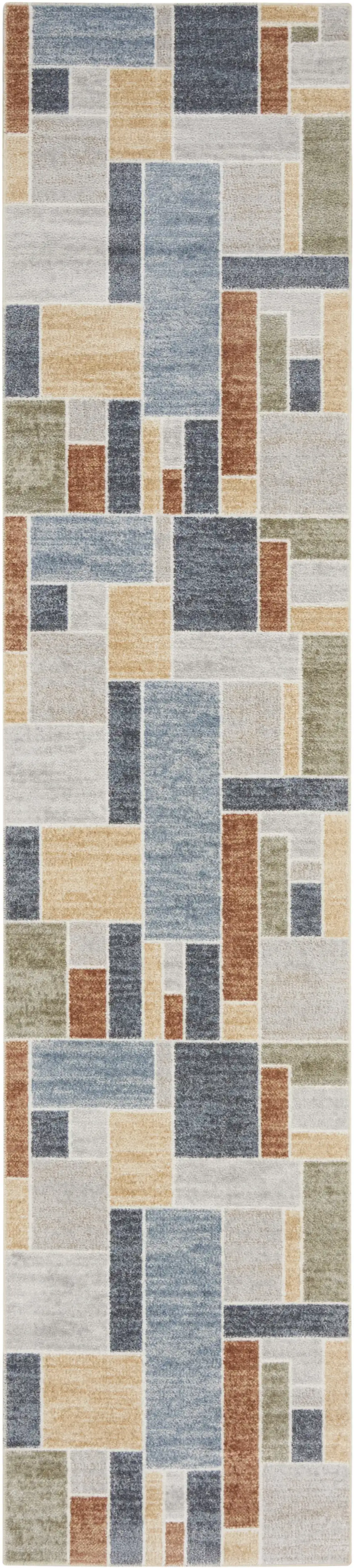 6' Blue Geometric Runner Rug Photo 2