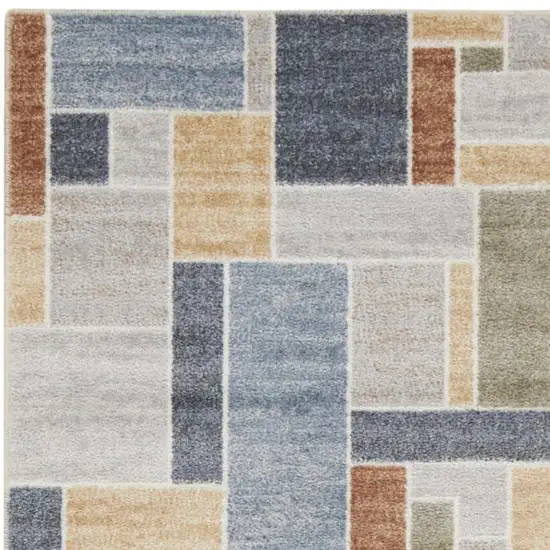 6' Blue Geometric Runner Rug Photo 4