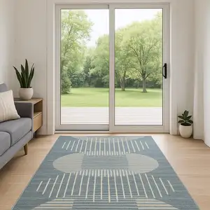 Photo of 6' Blue Geometric Runner Rug