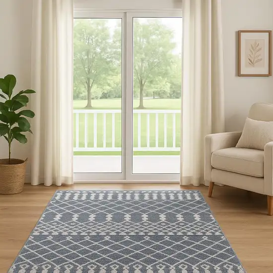 6' Blue Geometric Runner Rug Photo 1