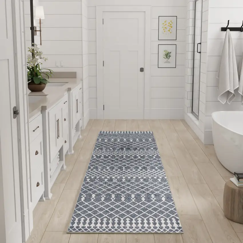 6' Blue Geometric Runner Rug Photo 5
