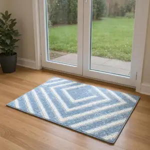Photo of 6' Blue Geometric Runner Rug