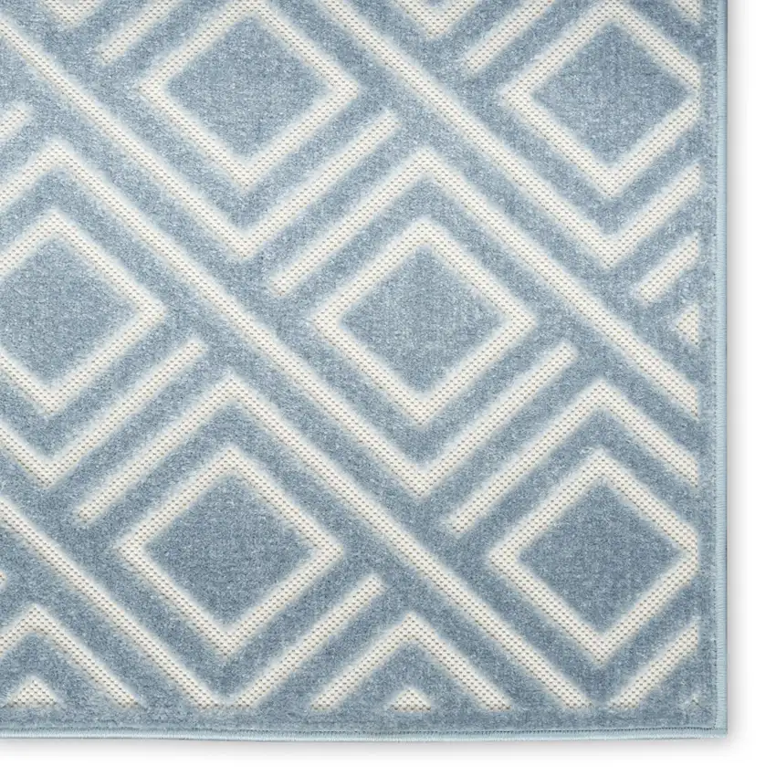 6' Blue Geometric Runner Rug Photo 9