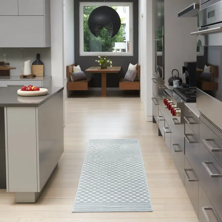 6' Blue Geometric Runner Rug Photo 3