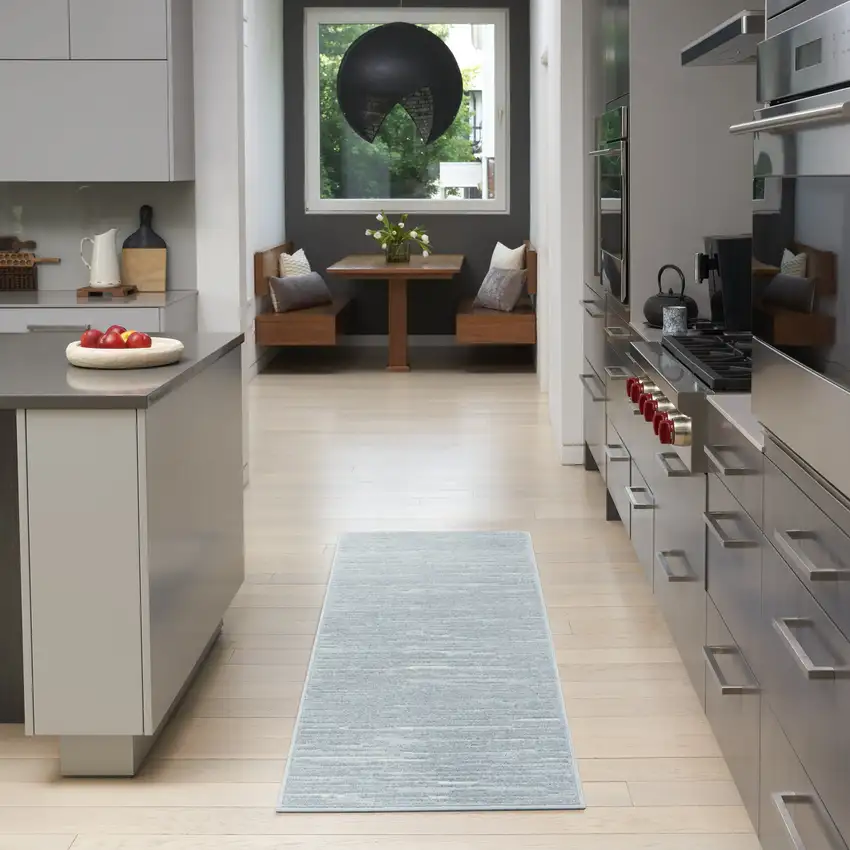 6' Blue Geometric Runner Rug Photo 3