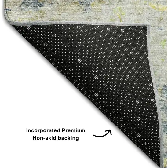 8' Blue Gold And Beige Abstract Washable Round Rug With UV Protection Photo 5