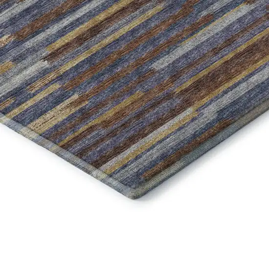 8' Blue Gold And Brown Abstract Washable Round Rug With UV Protection Photo 6