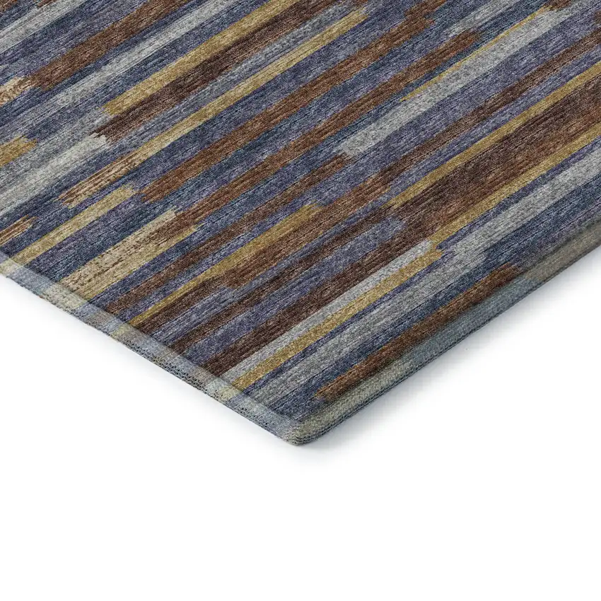 8' Blue Gold And Brown Abstract Washable Round Rug With UV Protection Photo 6