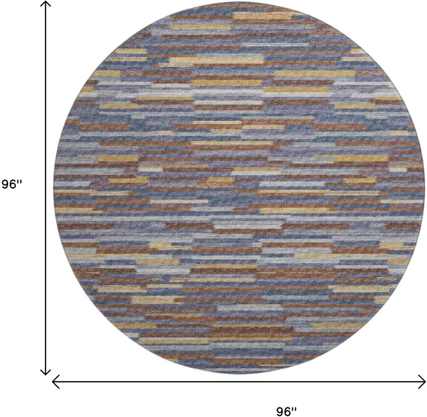 8' Blue Gold And Brown Abstract Washable Round Rug With UV Protection Photo 3