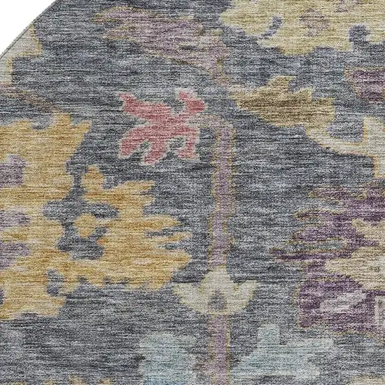 8' Blue Gold And Coral Floral Washable Round Rug With UV Protection Photo 2