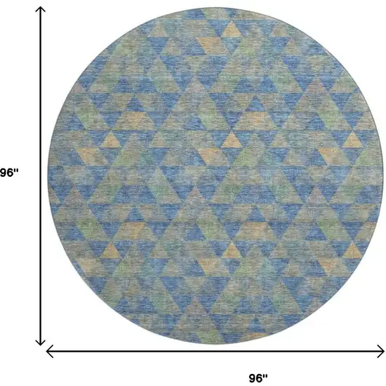 8' Blue Gold And Gray Geometric Washable Round Rug With UV Protection Photo 3
