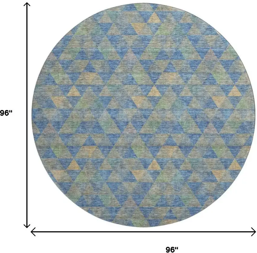 8' Blue Gold And Gray Geometric Washable Round Rug With UV Protection Photo 3