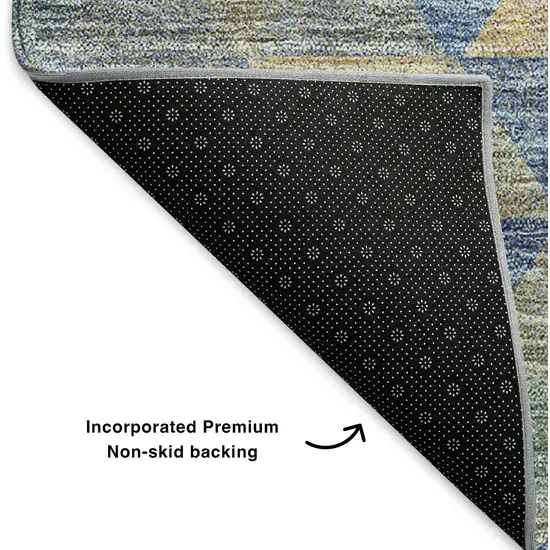 8' Blue Gold And Gray Geometric Washable Round Rug With UV Protection Photo 6