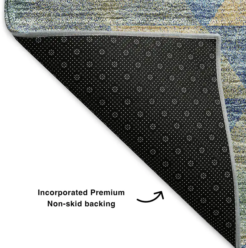 8' Blue Gold And Gray Geometric Washable Round Rug With UV Protection Photo 6