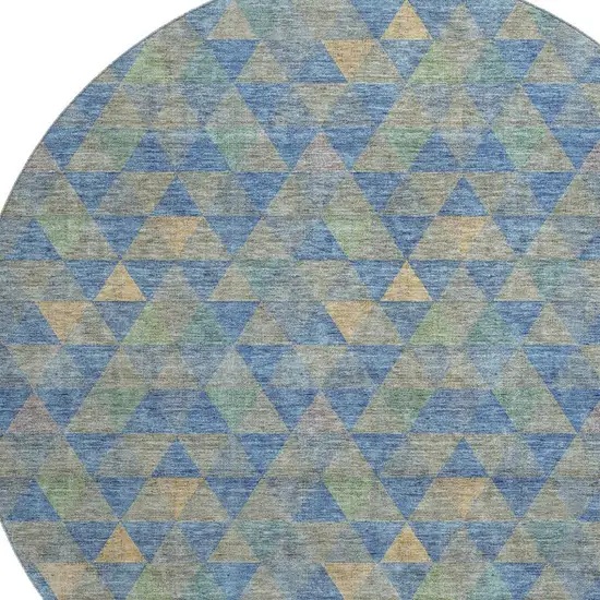 8' Blue Gold And Gray Geometric Washable Round Rug With UV Protection Photo 3