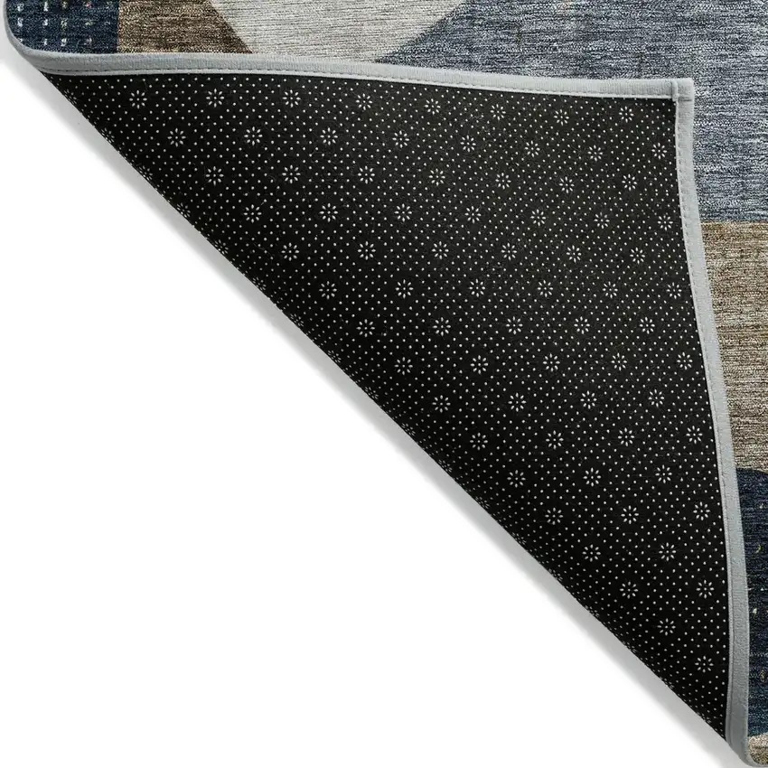 8' Blue Gold And Gray Round Abstract Washable Indoor Outdoor Area Rug Photo 5