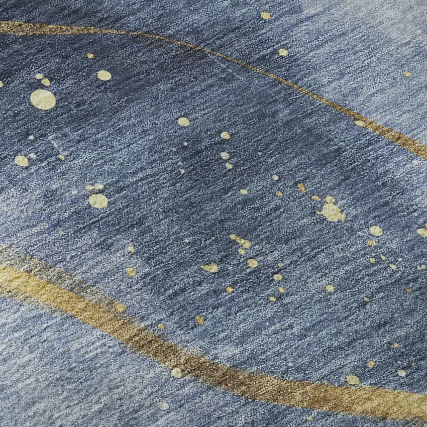 8' Blue Gold And Ivory Abstract Washable Area Rug With UV Protection Photo 9