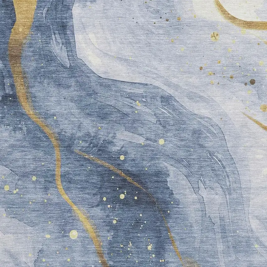 8' Blue Gold And Ivory Abstract Washable Area Rug With UV Protection Photo 2