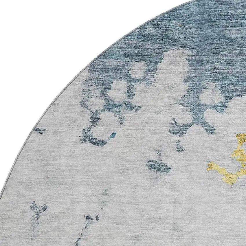 8' Blue Gold And Ivory Abstract Washable Round Rug With UV Protection Photo 4