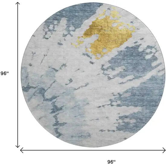 8' Blue Gold And Ivory Abstract Washable Round Rug With UV Protection Photo 3