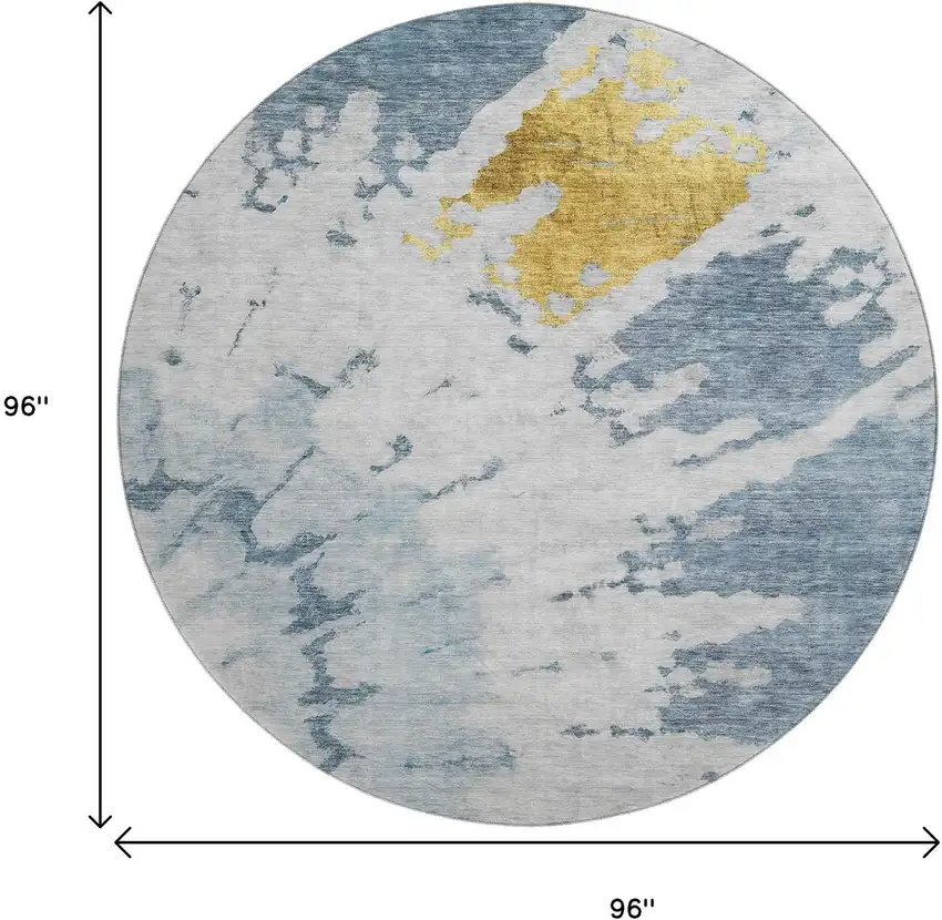 8' Blue Gold And Ivory Abstract Washable Round Rug With UV Protection Photo 3
