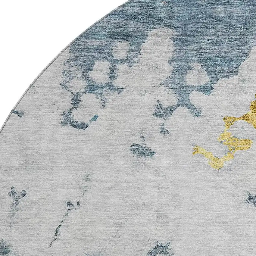 8' Blue Gold And Ivory Abstract Washable Round Rug With UV Protection Photo 6